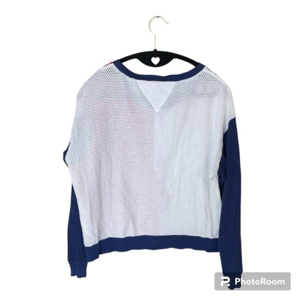 Tommy Hilfiger Sport Long Sleeve Crop Top Red White Blue Mesh Sweater Size Small - Picture 3 of 6